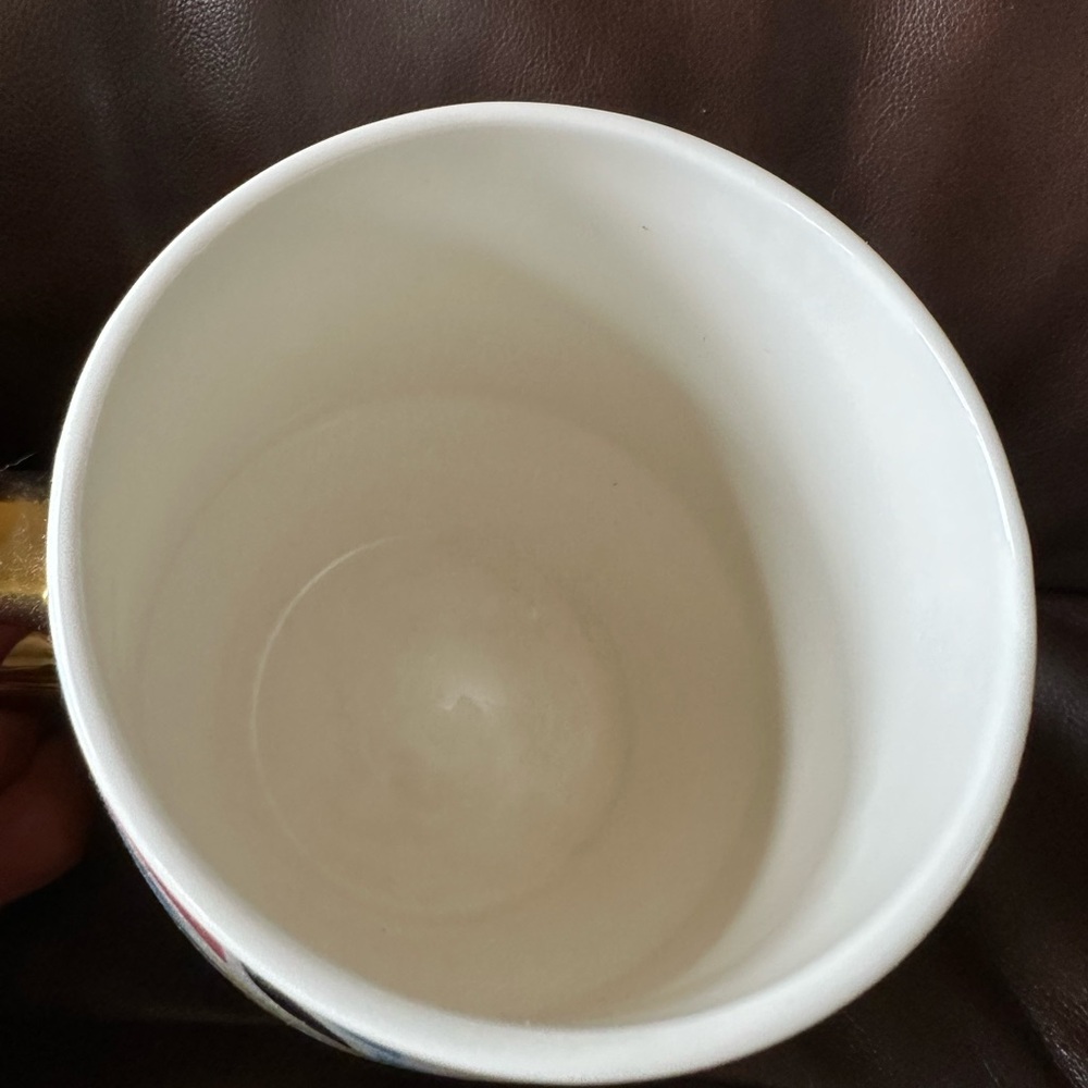 Colorful ceramic mug with gold handle. Hand wash only. Microwave safe. - Picture 5 of 7